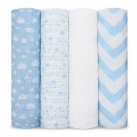 Muslin Swaddle Blankets Neutral Receiving Blanket by Comfy Cubs (Blue)