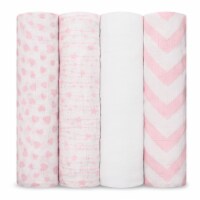 Muslin Swaddle Blankets Neutral Receiving Blanket by Comfy Cubs (Pink)