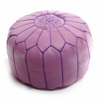 BeldiNest Moroccan Leather Pouf Handmade Round Ottoman - Lavender