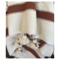 BeldiNest Hand Woven Moroccan Wool Blanket Off White Striped- 118 78