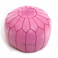 BeldiNest Moroccan Leather Pouf Handmade Round Ottoman - Fuschia