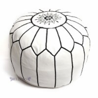 BeldiNest Moroccan Leather Pouf Round Ottoman Colored Stitching - White/Black