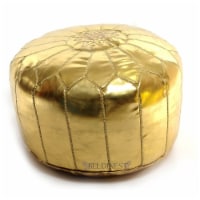 BeldiNest Moroccan Faux Leather Pouf Round Ottoman -Metallic Color - Gold