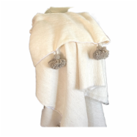 BeldiNest Handwoven Moroccan Wool Blanket Solid Color White / Grey POMPOM