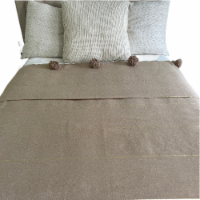 BeldiNest Handwoven Moroccan Cotton Blanket with Pom Pom- Brown