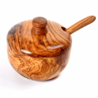 BeldiNest Wooden Sugar Bowl with Coffee Spoon - Handcrafted Olive Wood Coffee Canister