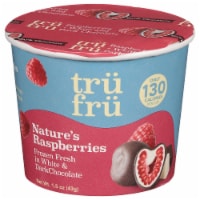 Tru Fru Nature's Raspberries Frozen Fresh in White & Dark Chocolate Single Serve Cup Perspective: Main