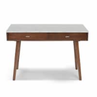 Viola 44  Rectangular Italian Carrara White Marble Writing Desk with Walnut Legs