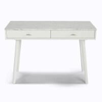 Viola 44  Rectangular Italian Carrara White Marble Writing Desk with White Legs