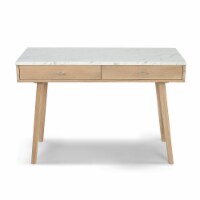 Viola 44  Rectangular Italian Carrara White Marble Writing Desk with Oak Legs