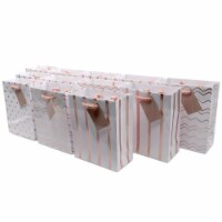 Rose Gold Metallic Paper Gift Bags With Handles, Chevron, Polka Dot, Stripe