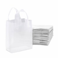 Prime Line Packaging Small Clear Plastic Bags with Soft Loop Handles Gifts Bulk 50 Pcs 8x4x10