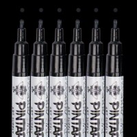 PINTAR Black Acrylic Paint Markers for Writing on Rock Painting, Wood- Pack of 6, 1mm