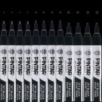 PINTAR Black Acrylic Paint Markers/Pens for Rock Painting - Pack of 12, 0.7mm/ 1mm/ 5mm