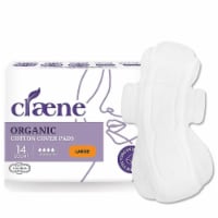 Claene Organic Cotton Cover Pads, Menstrual Large Pads for Women, Unscented 14 Count