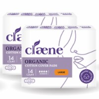 Claene Organic Cotton Cover Pads, Menstrual Large Pads for Women, Unscented 28 Count