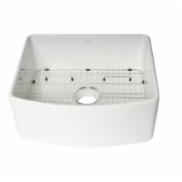 ALFI Brand ABFC2420-W White  Curved Apron 24  x 20  Single Bowl Fireclay Farm Sink with Grid