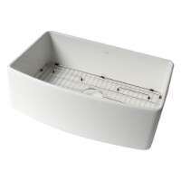 ALFI Brand ABFC3020-W White  Curved Apron 30  x 20  Single Bowl Fireclay Farm Sink with Grid