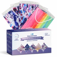 WeCare Individually Wrapped Face Masks, Pack of 50, Rainbow Print