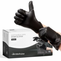 FifthPulse Disposable Vinyl Exam Gloves, Black, Box of 100 - Powder-Free, Latex-Free