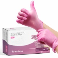 FifthPulse Disposable Vinyl Exam Gloves, Pink, Box of 100 - Powder-Free, Latex-Free