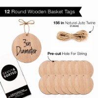 12 Wood Circles for Crafts with Hole & Nature Jute Twine Bin Clip Labels for Baskets