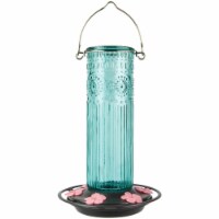 Nature's Way Antique Glass Gravity Teal Hummingbird Glass Feeder