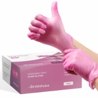 FifthPulse Disposable Vinyl Exam Gloves, Pink, Box of 50 - Powder-Free, Latex-Free
