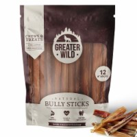 Greater Wild 6 Single-Ingredient Beef Bully Sticks, All-Natural Dog Treats - 12 Sticks