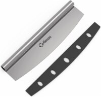 Pizza Cutter Rocker Knife with Protective Cover, Multipurpose 14 Inch Mezzaluna Chopper