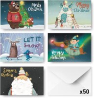 Rileys & Co 50pcs Assorted Christmas Cards Boxed With Envelopes, Glittery Designs 4 x 6"