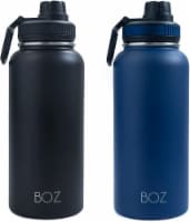 BOZ Stainless Steel Water Bottle XL - Two-Pack Bundle, Blue / Black, (1 L / 34oz) Wide Mouth