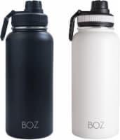 BOZ Stainless Steel Water Bottle XL - Two-Pack Bundle, Black / White, (1 L / 34oz) Wide Mouth