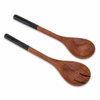 Chef Pomodoro Salad Servers or Salad Tongs, Set of Two, 12", Wooden Utensils (Black)