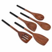 Chef Pomodoro Cooking Wooden Utensils, Spoons, Spatula for Kitchen, 5-Piece Set, 12" (Black)