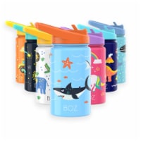 BOZ Kids Insulated Water Bottle with Straw Lid, Stainless Steel Double Wall Water Cup-Shark