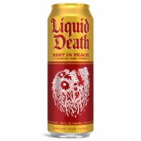 Liquid Death, Rest in Peach Iced Tea, Peach Flavored Back Tea Perspective: Main