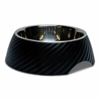 JoJo Modern Pets Twill Round Melamine Stainless Steel Dog Bowl - Black Tm (12 Oz)