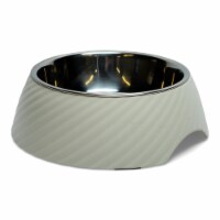 JoJo Modern Pets Twill Round Melamine Stainless Steel Dog Bowl - White Swan Tm (12 Oz)