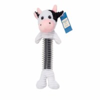 JoJo Modern Pets Black and White Cow Corduroy Squeaking Dog Toy With Rubber Protrusions