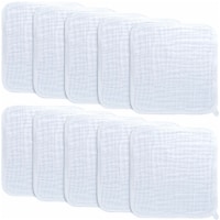 Baby Washcloths, Muslin Cotton Baby Towels, Large 10”x10” (White, Pack of 10)