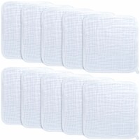 Baby Washcloths, Muslin Cotton Baby Towels, Large 10”x10” (White, Pack of 10)