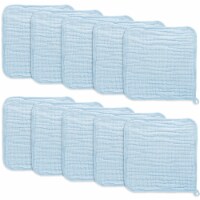 Baby Washcloths, Muslin Cotton Baby Towels, Large 10”x10” (Sky Blue, Pack of 10)