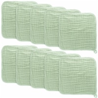 Baby Washcloths, Muslin Cotton Baby Towels, Large 10”x10” (Sage, Pack of 10)