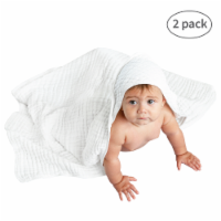 Baby Hooded Muslin Cotton Towel 2 pack Ultra Soft Warm Absorbent By Comfy Cubs (White)