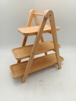Heim Concept HC-PS250S3B 3-Tiers Bamboo Ladder Serving Trays & Stand, Brown