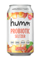 Humm Kombucha® Probiotic Peach Flavored Seltzer Water Cans Perspective: Main