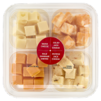 Upper Cut Assorted Colby Jack Pepper Jack Swiss and Mild Cheddar Cheese Cube Tray Perspective: Main