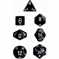 Chessex Manufacturing 25408 Opaque Black With White Polyhedral Dice Set Of 7