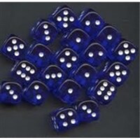 Chessex Manufacturing 23806 12 mm Blue With White Translucent D6 Dice Set Of 36